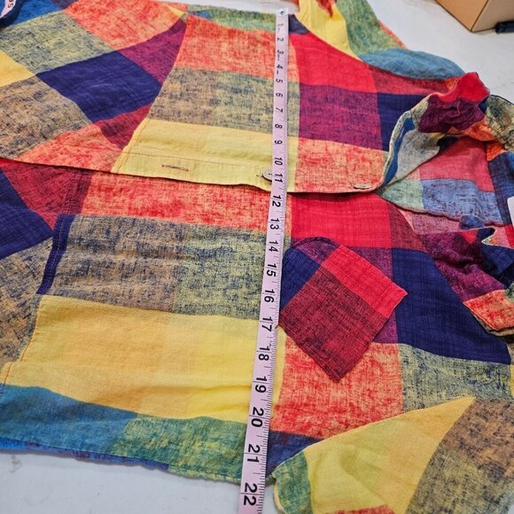 TERRA SJ Apparel Patchwork Multicolor Button Shirt Ruffle Collar Tunic Large - Picture 13 of 13